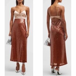 A.L.C. Brown Gisele Cutout Sequin Satin Crepe Midi Dress